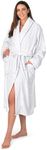 PAVILIA Robes For Women, Fleece Soft Fluffy Bathrobe, Plush Cozy Long Spa Robe, Satin Trim (L/XL, White)