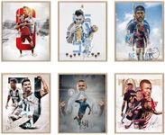 Cristiano Ronaldo Erling Haaland Kylian Mbappé Lionel Messi Neymar Poster, Soccer Superstar Soccer Legend Art Signed Poster,Set Of 6,Suitable For Boys Dorm Room Bedroom Gym Wall Home Decoration