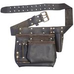 Spares2go Oil Tanned Leather Reinforced Multi Pocket Nails Pouch & DIY Tool Belt