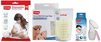 LuvLap Baby Breast Milk Storage Bags (Pack of 25) Disposable Milk Freezer Bags & Ultra Thin Honeycomb Nursing Breast Pads, 48pcs & Silicone Food Grade Breast Milk Catcher/Saver(White, 100ml)