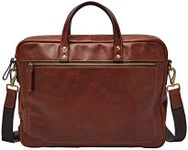 Fossil Men's Haskel Leather Double Zip Briefcase Messenger Laptop Bag, Cognac