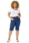 Roman Originals Denim Shorts for Women UK - Ladies Knee Length Stretch Jean Cropped Jeggings Turn Up Hem Cut Off Summer High Waisted Smart Fitted Lightweight Casual Holiday - Plus Indigo - Size 22