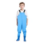 PEKLOKIW Kids Chest Waders Youth Fishing Waders For Toddler Children Water Proof Waders With Boots Baby Boy Romper Zip up Apparel Snap up Footie Pajamas (Blue, 4-5 Years)