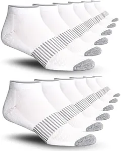JAMES FIALLO Men's 12-Pairs Performance Low Cut Athletic Plain White with Central Gray Stripes and Coordinated Toes Sport Socks, MS14-T1