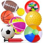 Ynanimery Ball for Toddlers 1-3, 8ps Sports Ball Toy with Pump for Kids, Basketball Football Beach Bounce Ball for Indoor Outdoor Party Games, Gifts for Boys Girls