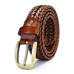 VOGARD Mens Braided Genuine Leather Original Branded Belt | Woven Leather Belt for Casual Pants with Brass Buckle| Micro Adjustable (Tan)