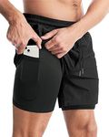 Justwin Mens 2 in 1 Running Shorts Quick Dry Gym Athletic Workout Clothes with Side Pockets (L) Black