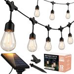 Brightech Ambience Pro Solar - 27 Ft Edison Bulb Outdoor String Lights - Hanging 2W LED Patio Lights Create Old Italian Market Look & Feel in Your Yard - Commercial Grade Waterproof & Weatherproof