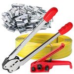 Packaging strapping kit, PET/PP manual strapping tools,strapping tensioner+ strapping sealer+ 100m packing belt+ 50pc pallet strapping clips, strapping banding kit for 1/2-3/4" PET/PP strapping belt