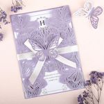 50Pcs Light Purple Wedding Invitations with Envelopes and RSVP Cards Laser Cut Hollow Butterfly Personalized Invitation Pockets with Ribbons for Birthday Party Wedding Bridal Shower Engagement