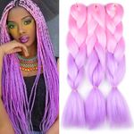 Jumbo Braiding Hair (Light Pink/Light Purple) 3pcs Jumbo Braid Hair Extension Ombre Colors High Temperature Synthetic Fiber Soft Healthy