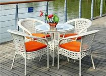 AAKARSHAK India 4+1 Outdoor Indoor Patio Furniture Sets Rattan Chair Patio Set Conversation Set Bistro Set Chairs Balcony Rooftop Outdoor Garden Furniture Chair with Cushion (White & Orange)