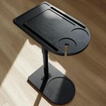 Panchveni Sheesham Wood 360 Degree Swivel Sofa Tray Table for Couch Arm - Height Adjustable End Table for Bed TV Tray Table, Side Table Tray for Small Spaces (Black)