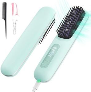 Bnonya Hair Straightener Brush, Rechargeable Cordless Hair Straightener with 200 Million Negative Ions, 3 Temperature Settings, Portable Fast Heating Mini Hair Straightener Comb for Travel