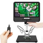 8.5 inch LCD Digital Microscope with Rechargeable Battery LINKMICRO LM208 PCB Soldering Microscope for Adults Coins Collector 260X, 8 Top LED