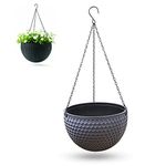 Hidyliu 1pcs Hanging Flower Pots Plants Holder, Balcony Chain Hanging Planters, Garden Planters Pots, Honeycomb Rattan Pattern, with Chain Hooks, for Garden Living Room Entrance(Black-Brown)