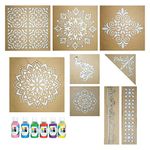 SWAGSTATION Mandala Rangoli Stencil Making Tools Kit, Rangoli Decoration with 6 Rangoli Powder, Set of 9 Stencils & 6 Color Powder, Multicolor Rangoli Stencils Big Size, Stencils for Rangoli Design