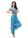 Grouptap Bollywood indian blue bharatanatyam belly dance 2-piece fancy dress costume outfit for womens girls adult dancer (150-170cm, 30-60kg) (Cyan)