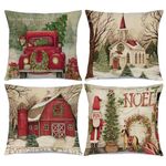 Christmas Pillow Covers 18 x 18 Inch Set of 4,Christmas Decorations - Linen Christmas Cushion Covers,Christmas Decor Custom Pillowcases (Christmas A)