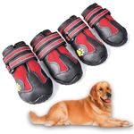 XSY&G Dog Boots,Waterproof Dog Shoes,Dog Booties with Reflective Strips Rugged Anti-Slip Sole and Skid-Proof,Outdoor Dog Shoes for Medium Large Dogs 4Pcs Red-Size 5