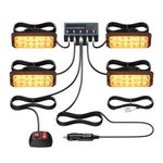 Justech 12LEDs Car Strobe Flash Lights Hazard Warning Beacon Emergency Flashing Lights 8 Modes IP68 Waterproof with Main Control Box Universal for 12V 24V Car Vehicle Truck Trailer Caravan Camper Van