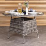 Charles Bentley Outdoor, Garden, Patio, Durable Weaved Rattan, 4 Seater Dining Table, Grey, Parasol Hole Included, Weatherproof, Contemporary Style, Glass Tabletop, Easy Clean, 26.8kg (110x110x74cm)