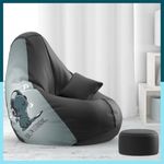 ComfyBean 4XL Bean Bag Chair with Beans Filled - Bean Bag Sofa - Printed Bean Bags for Living Room, Bedroom - Free Cushion & Footrest - Yah I Am Listening - Black Grey - PrintZen Combo - Faux Leather