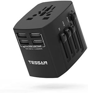 TESSAN Adaptateur Voyage Universel, Adaptateur Prise Universelle avec 4 USB, Adaptateur Universel de Voyage pour USA UK EU Australie, Adaptateur International Applicable à 224 Pays ou Régions, Noir