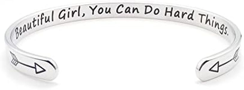 Dczosily Inspirational Bracelets for Women, Stainless Steel Cuff Bracelet, Hidden Message Bracelet with Quote Mantra Engraved Jewelry Motivational Bangles, Personalized Gifts for Best Friend/Mom (Beautiful Girl, You Can Do Hard Things)