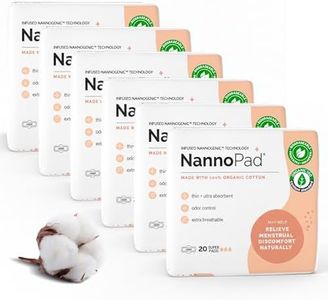NannoPad Organic Pads for Women - 100% Organic Cotton Overnight Pads with Wings - High Absorbency (180mL), Comfortable & Ultra-Thin - No Fragrances, Odor-Control, Breathable - Super (6 Pack 120 Count)