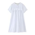 Baby Girls' Nightdress Soft Cotton Nightgowns Infant Kids Short Sleeve Solid Color Princess Pajama (White, 9-10 Years)