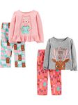 Simple Joys by Carter's Girls' Toddler 4-Piece Fleece Pajama Set, Doe/Bear, 2T