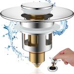 Hibbent All Metal Universal Bathroom Sink Stopper, for 1''~1.8'' Basin Pop Up Sink Drain Strainer, Upgraded Brass Bullet Core Push Type Sink Stopper, Stainless Steel Anti Clogging Drain Filter, Chrome