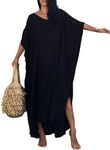 Bsubseach Women Beach Kaftan Dresses Half Sleeve Plus Size Bathing Suit Cover Ups Caftan Dress Black