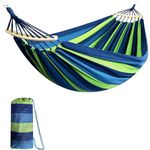 Baskety Double Person Cotton Canvas Hammock with Spreader Bars Ultralight Travel Camping Hammock Swing Bed for Outdoor, Balcony, Garden, Beach – Max Load 200 KG (Blue, 280 x 100 cm)