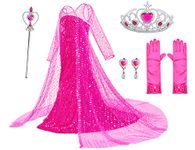 Luxury Princess Dress Costumes with Shining Long Cape Girls Birthday Party Pink 4T 5T