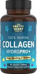 Powerful Marine Collagen Tablets - with Hyaluronic Acid, Biotin & Blueberry - 1400MG Complex - Hydrolysed Type 1 - with Vitamins & Minerals - 90 Capsules - Made in The UK by The Pretty Smart Food Co