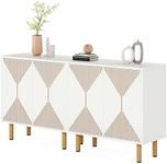 LITTLE TREE White Sideboard Buffet Cabinet, Modern Storage Cabinet with 4 Doors, Cupboard Console Table for Living Room