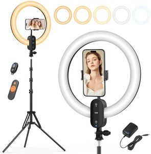 Unicucp 12" Ring Light with Tripod Stand & Phone Holder, 75''/190cm LED Ring Light Lamp Built in 2800mAh Battery, Tripod with Ring Light Selfie for Photography, Makeup, Video, Live Streaming, YouTube