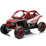 Licensed BRP CAN-AM SXS UTV 24V Kids Ride On Car with Remote Control 2-Seater 4WD Electric Vehicle Boys Girls Toys Car, D-P-R Shift Knob, EVA Tires Wheels, Red