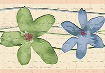 Dundee Deco DDAZBD9052 Peel and Stick Wallpaper Border - Kids Green, Blue Flowers Wall Border Retro Design, 15 ft x 7 in (4.57m x 17.78cm), Self Adhesive