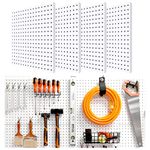 HUHOLE Metal Pegboards 4PC, Pegboard Wall Organizer, White Peg Boards for Walls, Ideal Tool Organizer for Garage, Craft Room, Workshop, Kitchen