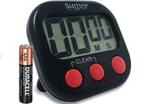 Smith’s® Digital Kitchen Timer - Black (Red Buttons) | Large Countdown Clock | Battery Included | Loud Alarm | Big Digits | Magnetic, Kickstand & Hanging Hole | 1 Year Guarantee