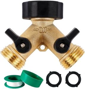 Biswing Garden Hose Splitter 2 Way, Heavy Duty Brass Connector Tap Splitter, Y Splitter 2 Valves with 2 Extra Rubber Washers