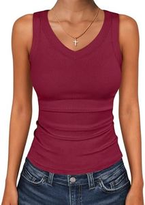 ANRABESS Tank Tops for Women V Neck Ribbed Knit Slim Fitted Sleeveless Basic Tee Tanks Casual Summer Clothes 2026 Deep Red XXL