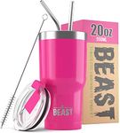 Beast 20oz Tumbler Insulated Stainless Steel Coffee Cup with Lid 2 Straws Brush & Gift Box by Greens Steel (20 oz Cup Cake Pink)