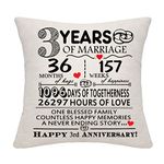 3 Years of Marriage Gift 3rd Wedding Anniversary Throw Pillow Cover Keepsake Decoration Gift for Couples Parents Women Men Mom Dad Husband Wife Grandma Grandad Aunt Uncle Friends (3 Years)