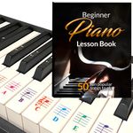 Beginner Piano Lesson Book, 50 Amazing & Popular Songs, Color Piano and Keyboard Stickers for 88/76/61/54/49/37 Key Keyboards, Transparent and Removable