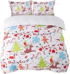 qjmiaofang Christmas Duvet Cover Twin Size Kids Christmas Bedding Set Santa Claus Deer Pattern Bedding Christmas Tree Snowflake Design Comforter Cover for Girls Boy Decor (No Comforter)