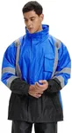 Hi Vis Rain Jacket for Men,Waterproof Class 3 Safety Rain Suit with Removable Hood & Black Bottom,High Visibility Rain Gear with Interior Mesh Lining